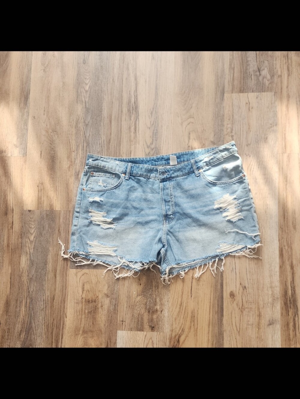Light Blue Distressed Denim Shorts - Women's Casual Cutoff